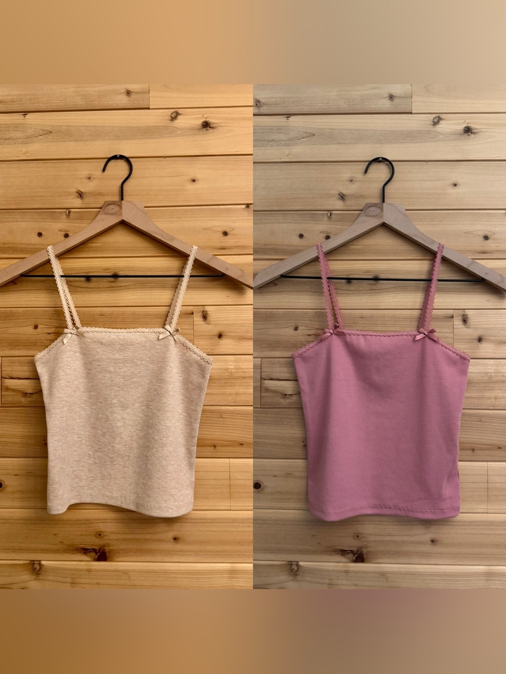 Bundle American Eagle XS Pink & Tan Ribbed Crop Tank Top Bow Basics Coquette